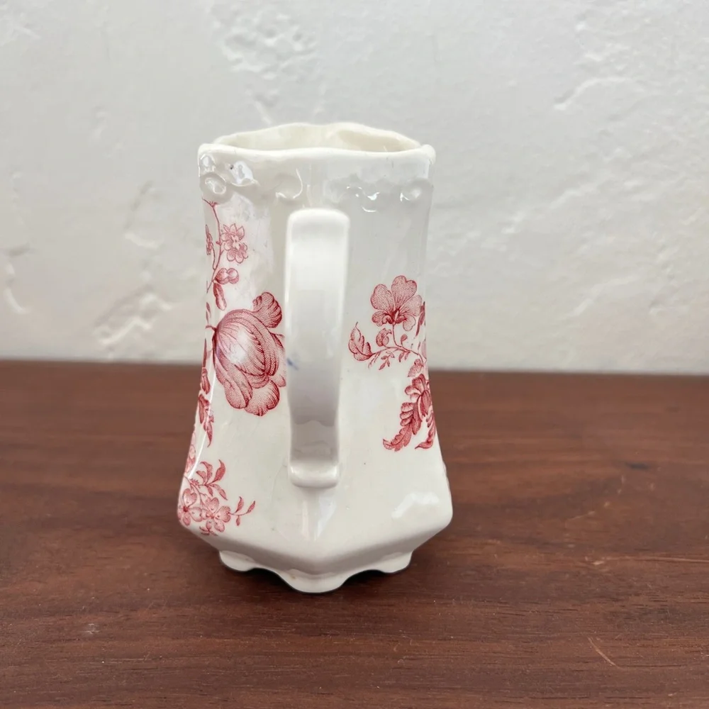Crown Devon red white floral creamer pitcher jug Staffordshire English China